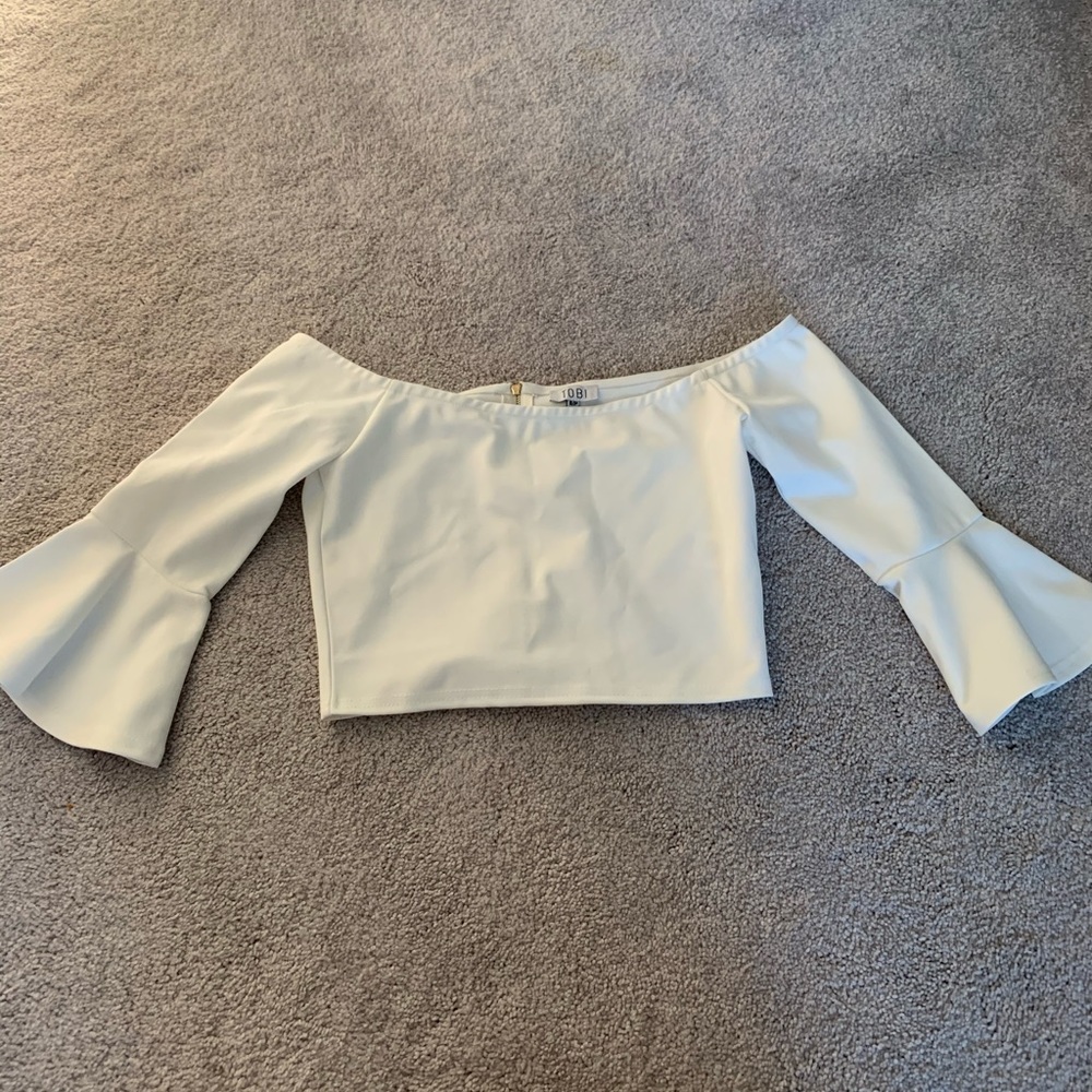 tobi cropped white off the shoulder top